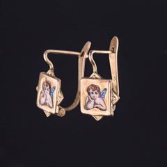 Victorian Enamel Cherub Earrings of 9k Gold