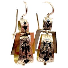 Victorian Enamel Dangle Earrings 14K Yellow Gold Original 1860
s
