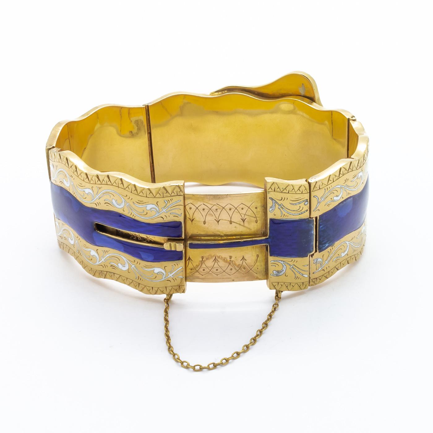 Women's Victorian Enamel, Diamond and Gold Bangle Bracelet For Sale