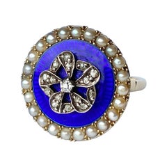 Victorian Enamel, Diamond and Pearl 15 Carat Gold Ring
