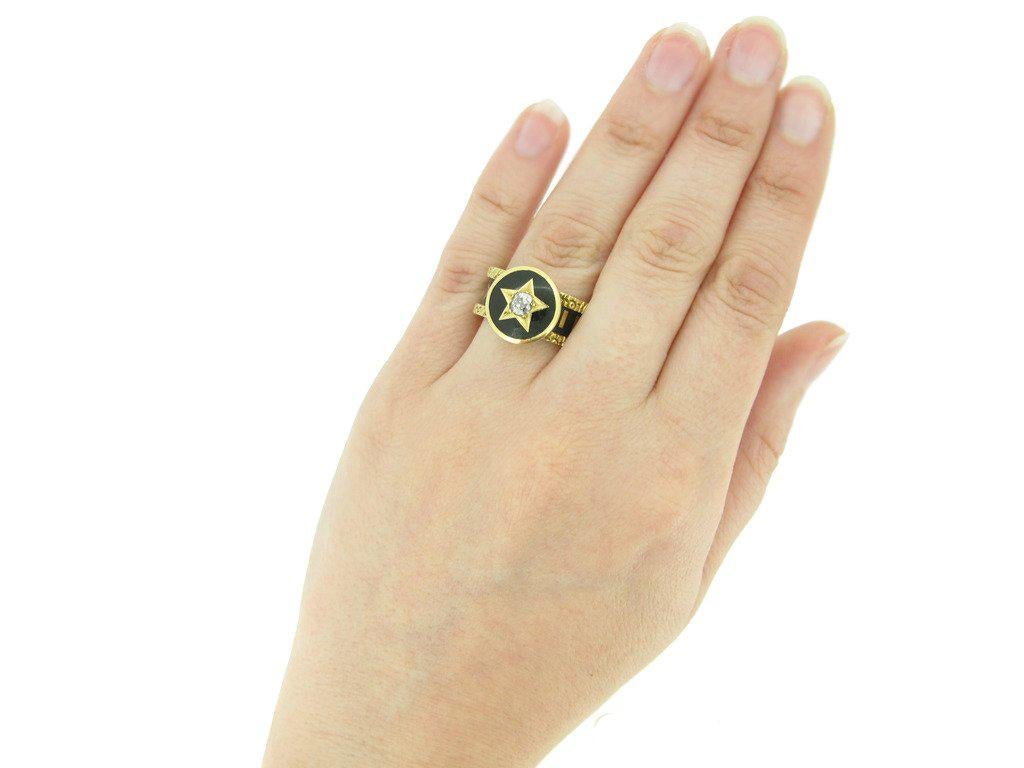 Victorian Enamel Diamond Gold Family Memorial Ring 2