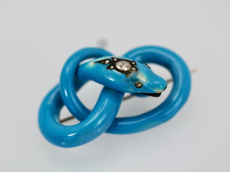 Victorian Enamel Diamond head Snake Brooch For Sale at 1stDibs