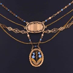 Victorian Enamel Festoon Necklace of 18k Gold on a Velvet Ribbon
