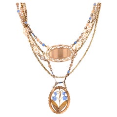 Victorian Enamel Festoon Necklace of 18k Gold on a Velvet Ribbon