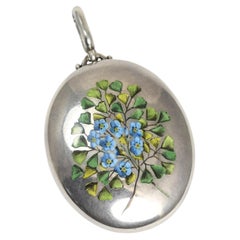 Victorian Enamel "Forget-Me-Not" Large Silver Locket, Circa 1880