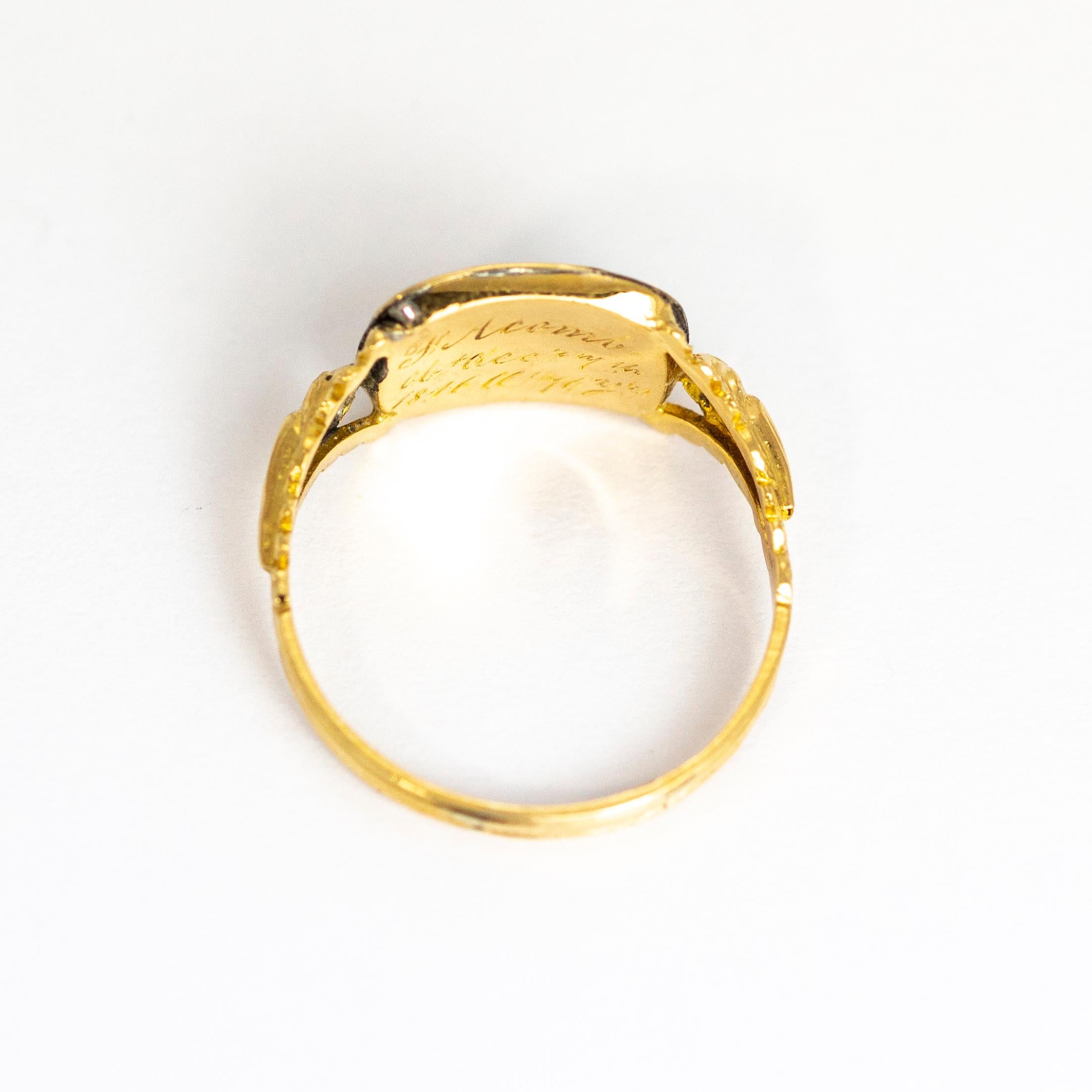 Victorian Enamel Glazed Locket Front Mourning 18 Carat Gold Ring 1