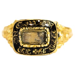 Victorian Enamel Glazed Locket Front Mourning 18 Carat Gold Ring