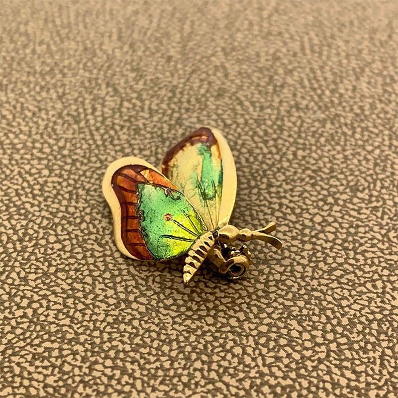 Women's or Men's Victorian Enamel Gold Butterfly Brooch