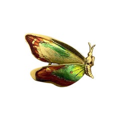 Antique Victorian Enamel Gold Butterfly Brooch