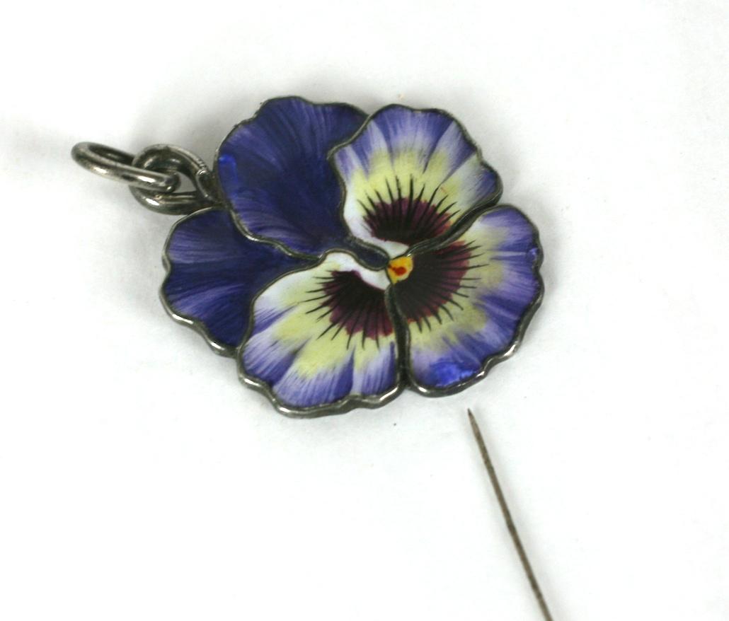 Victorian Enamel Pansy Pendant In Good Condition In New York, NY