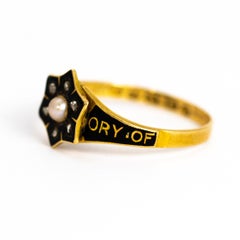 Victorian Enamel, Pearl and Diamond 18 Carat Locket Back Mourning Ring
