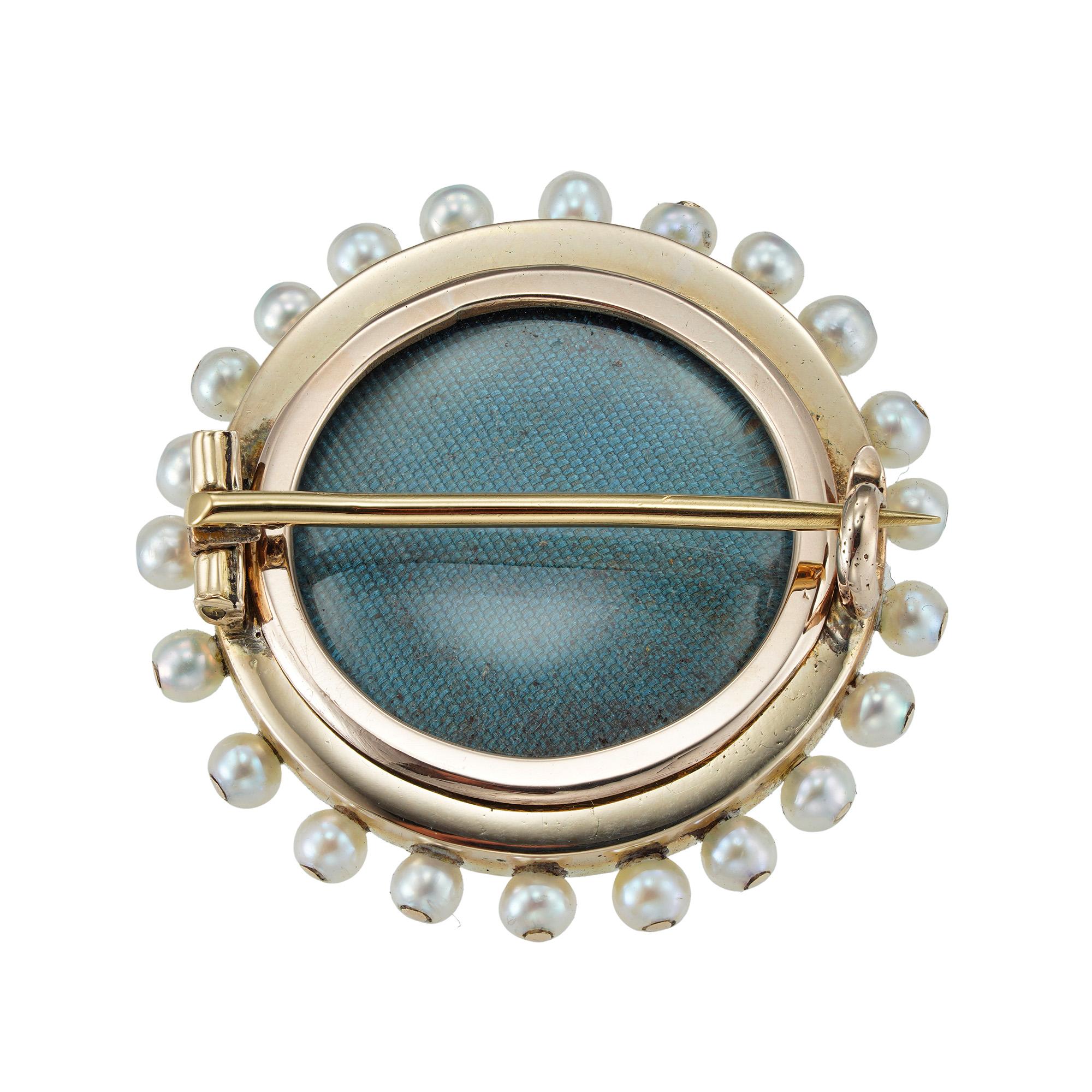 Rose Cut Victorian Enamel, Pearl and Diamond Brooch For Sale