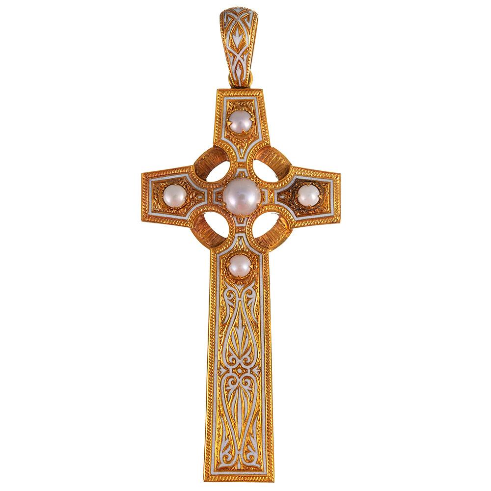 Exceptionally detailed and of superior quality, this heavenly Victorian cross will enhance your antique jewelry collection with its abundance of charm. The piece measures 3 inches tall including the bale and 1.25 inches wide. It is made of 18 karat