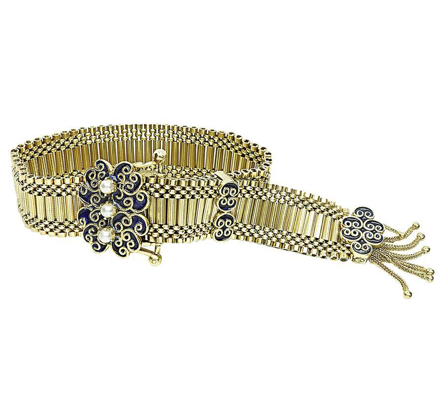 Victorien Victorian Enamel Pearl Gold Bracelet en vente