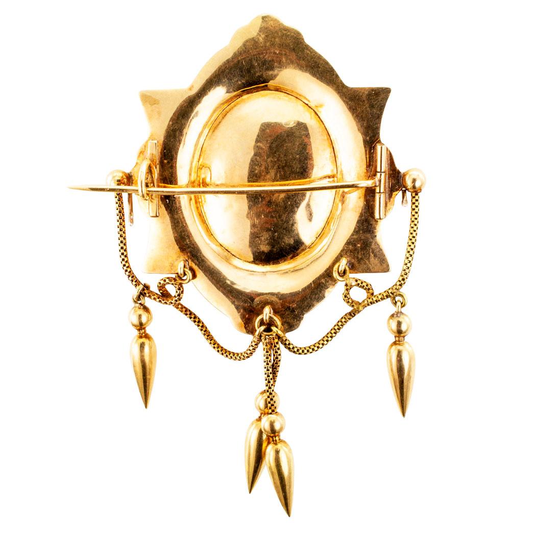 Victorian Enamel Pearl Gold Brooch Locket 1