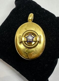 Victorian Enamel Pearl Locket Necklace 16 Karat Gold Etruscan Revival circa 1860