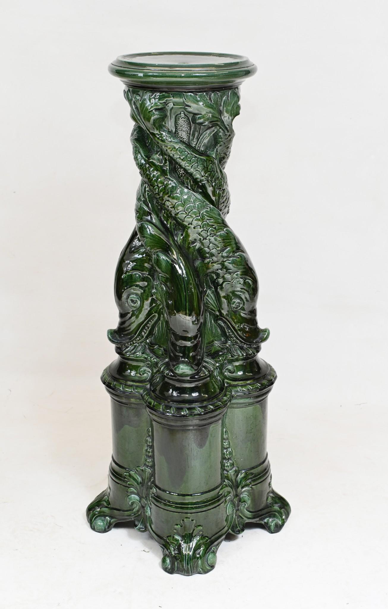 Victorian Enamel Pedestal Stand Glazed Sea Serpent Table 1860 5