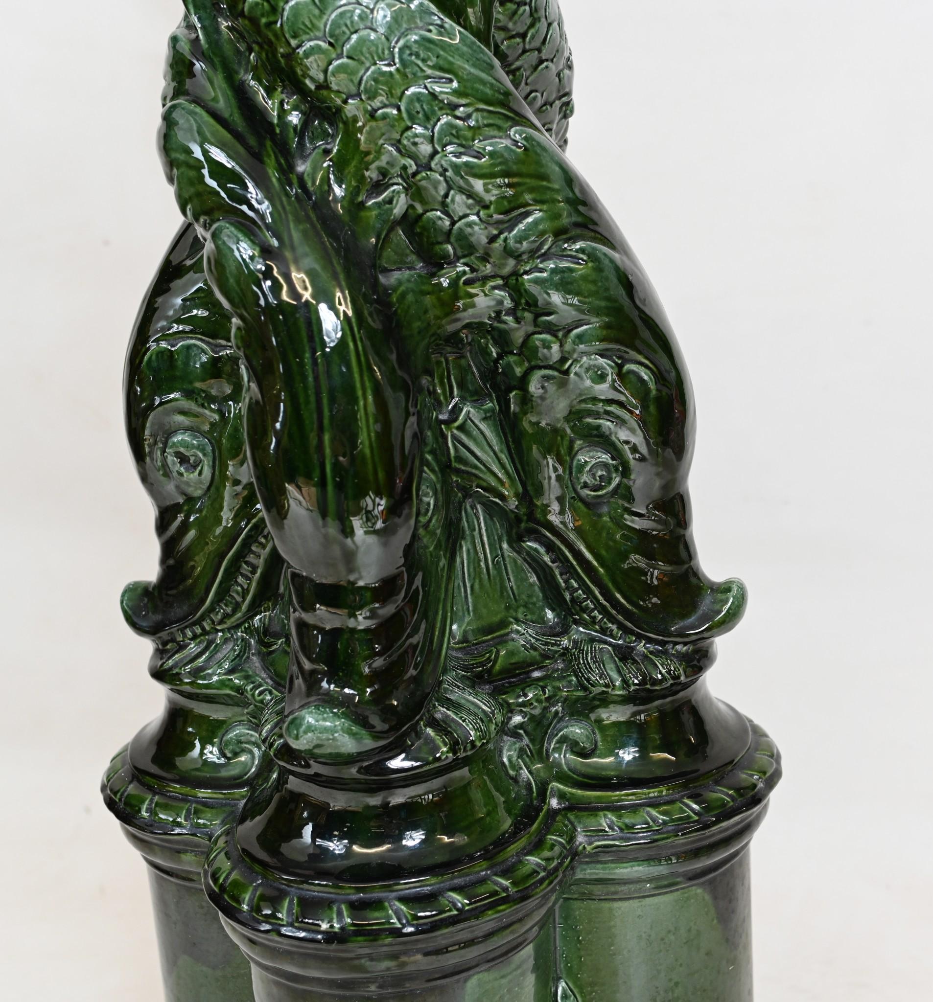 Mid-19th Century Victorian Enamel Pedestal Stand Glazed Sea Serpent Table 1860