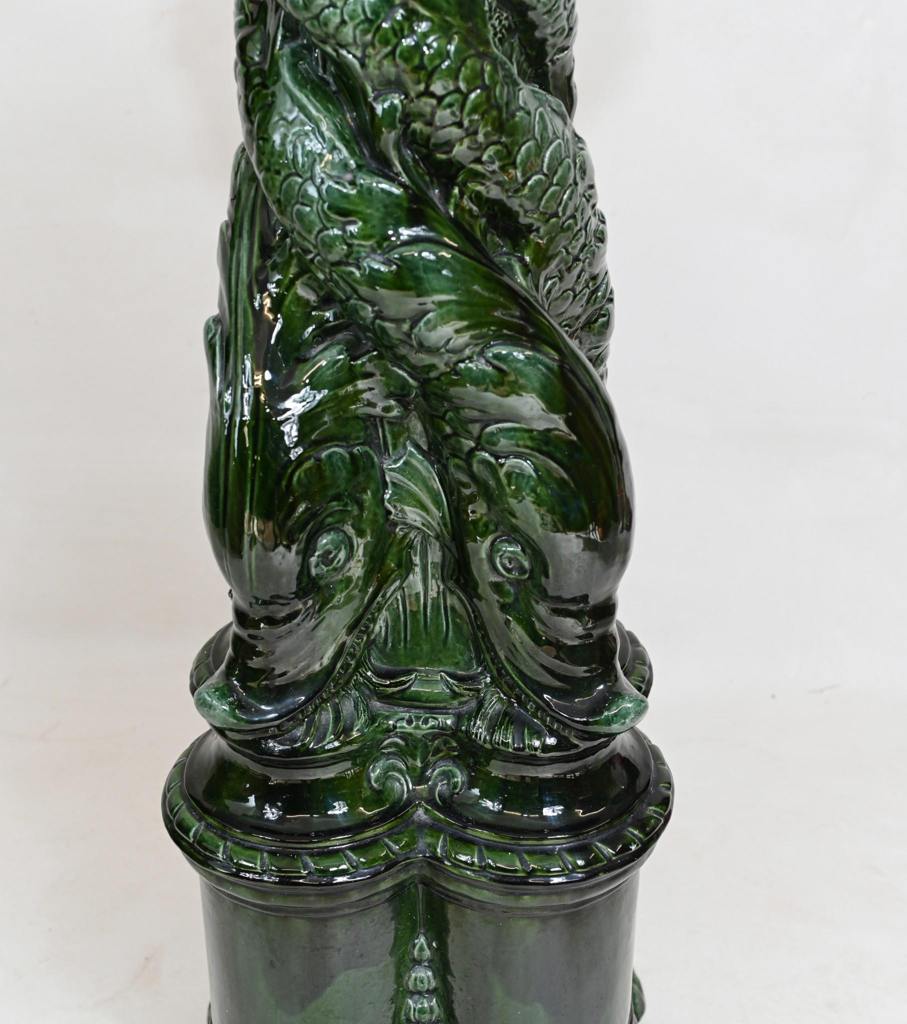 Glass Victorian Enamel Pedestal Stand Glazed Sea Serpent Table 1860