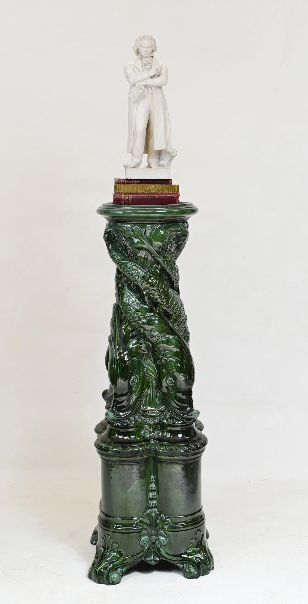Victorian Enamel Pedestal Stand Glazed Sea Serpent Table 1860 1