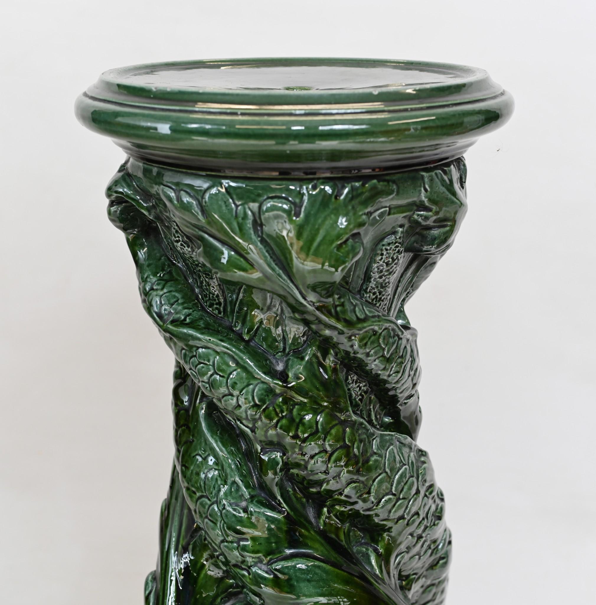 Victorian Enamel Pedestal Stand Glazed Sea Serpent Table 1860 3