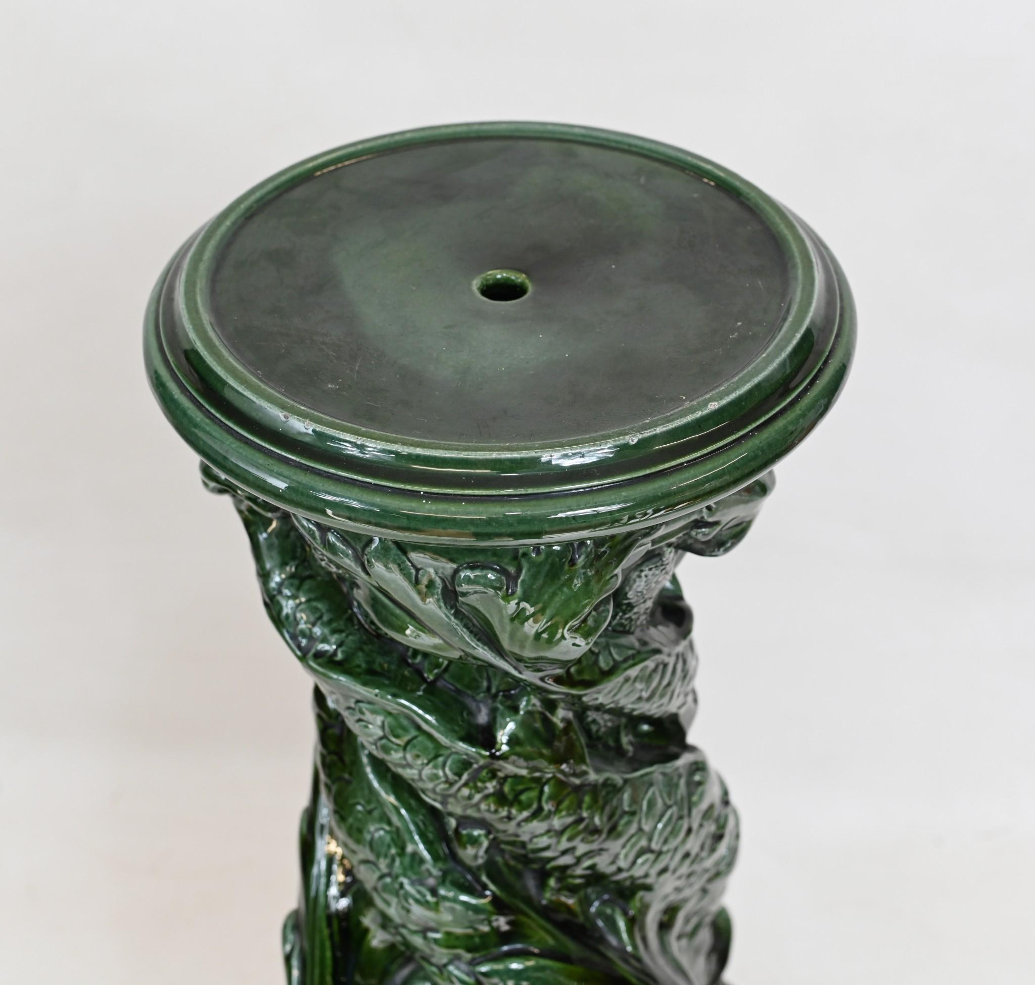 Victorian Enamel Pedestal Stand Glazed Sea Serpent Table 1860 4