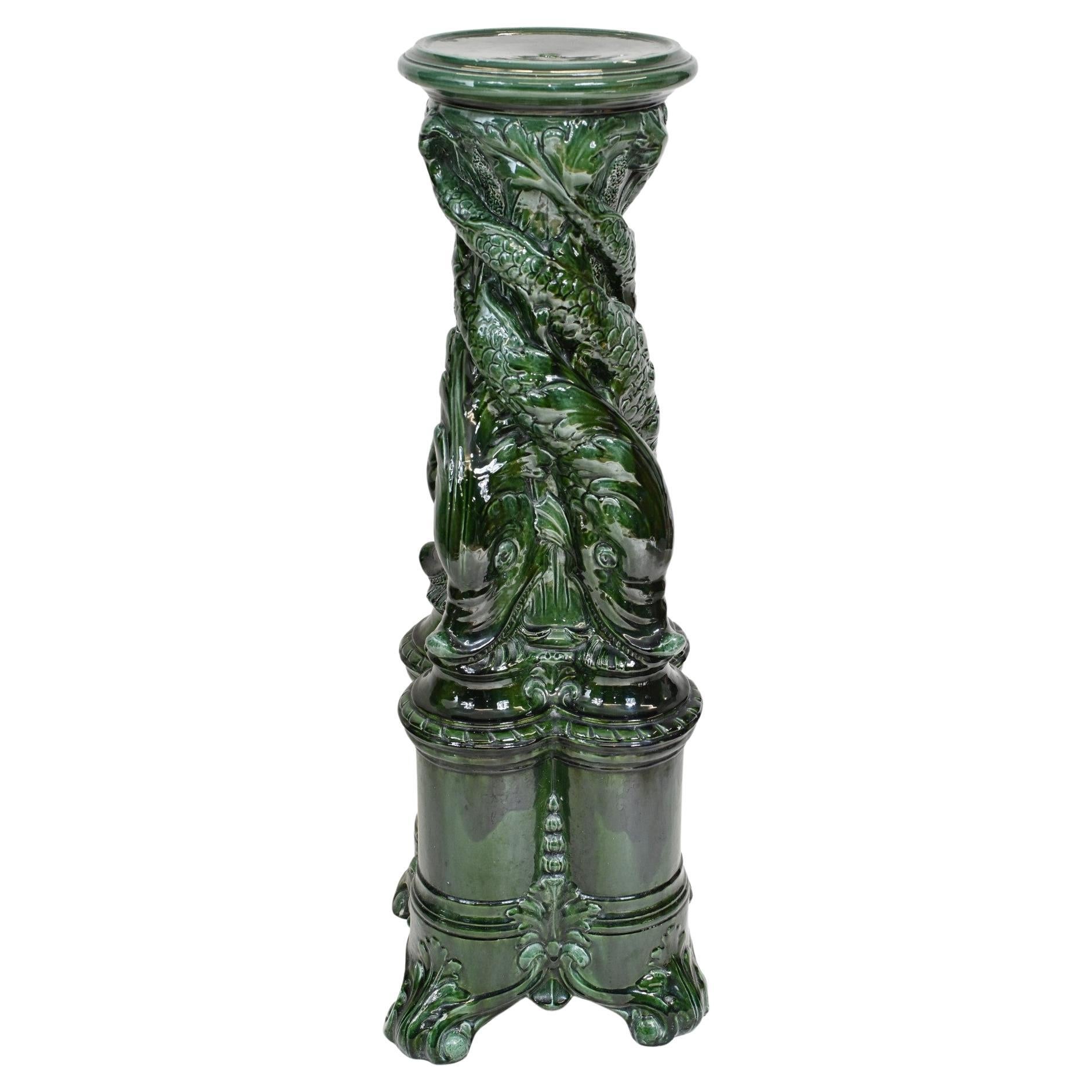 Victorian Enamel Pedestal Stand Glazed Sea Serpent Table 1860
