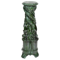 Antique Victorian Enamel Pedestal Stand Glazed Sea Serpent Table 1860