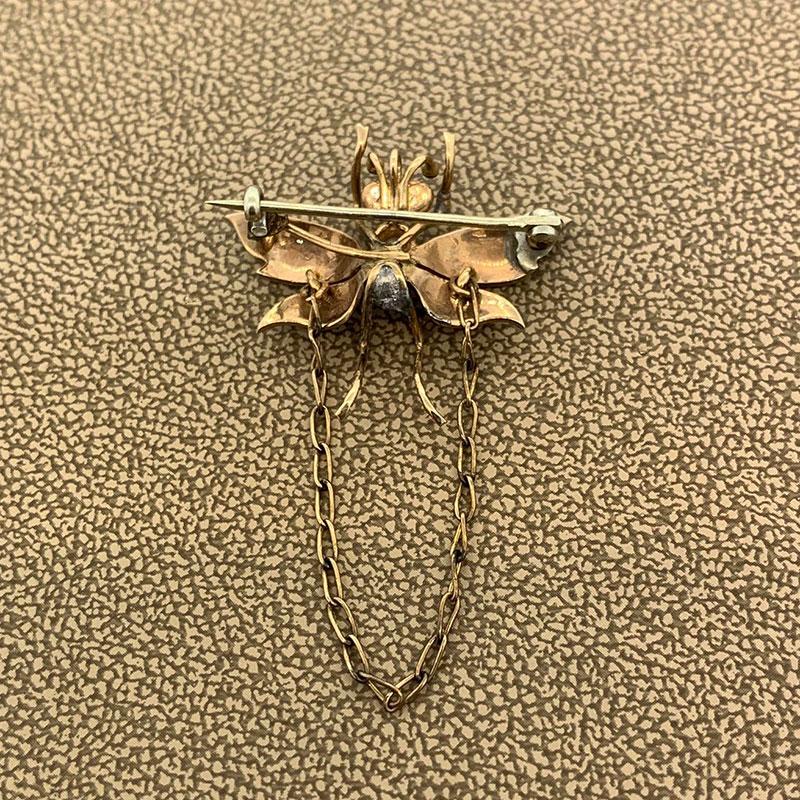 Victorian Enamel Seed Pearl Gold Butterfly Brooch and Pendant 1