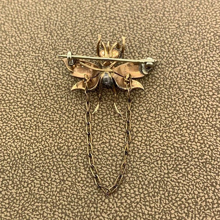 Victorian Enamel Seed Pearl Gold Butterfly Brooch and Pendant For Sale 1