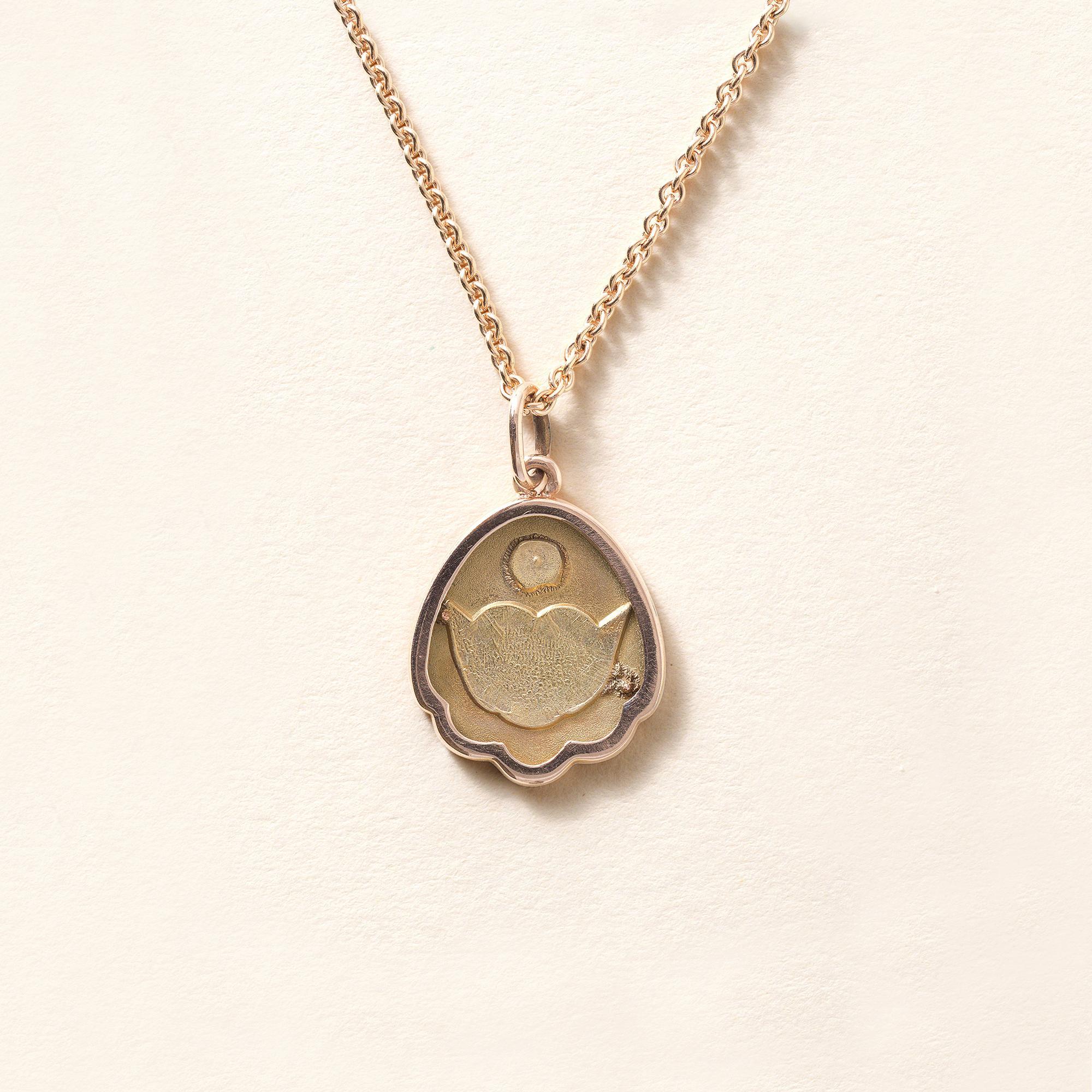 Victorian Enameled Angel Faces with Wings Pendant Necklace 14k/18k Rose Gold In Good Condition For Sale In Los Angeles, CA