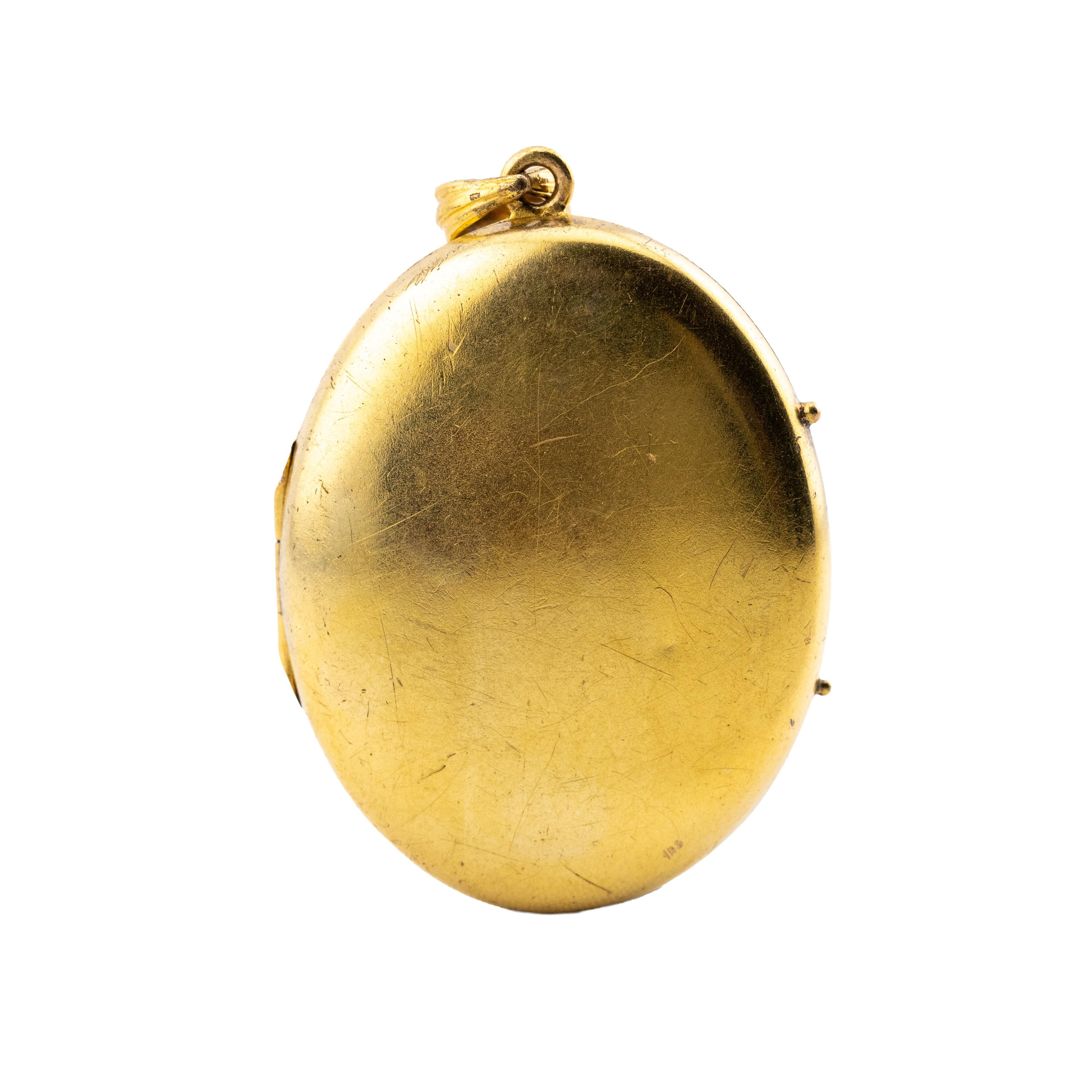 Women's Victorian Enameled Portrait Locket in 14 Karat Yellow Gold For Sale