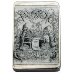 Victorian Enameled Silver 'Punch Magazine' Cover Vesta Case, 1892