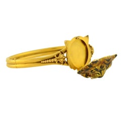 Victorian Enameled Tiger's Face Locket Bangle Bracelet