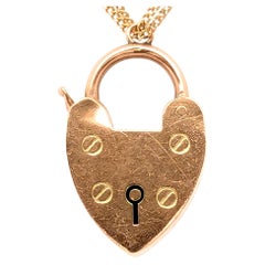Victorian England Love Lock Necklace Pendant 9K Yellow Gold 1880's Henry Allday