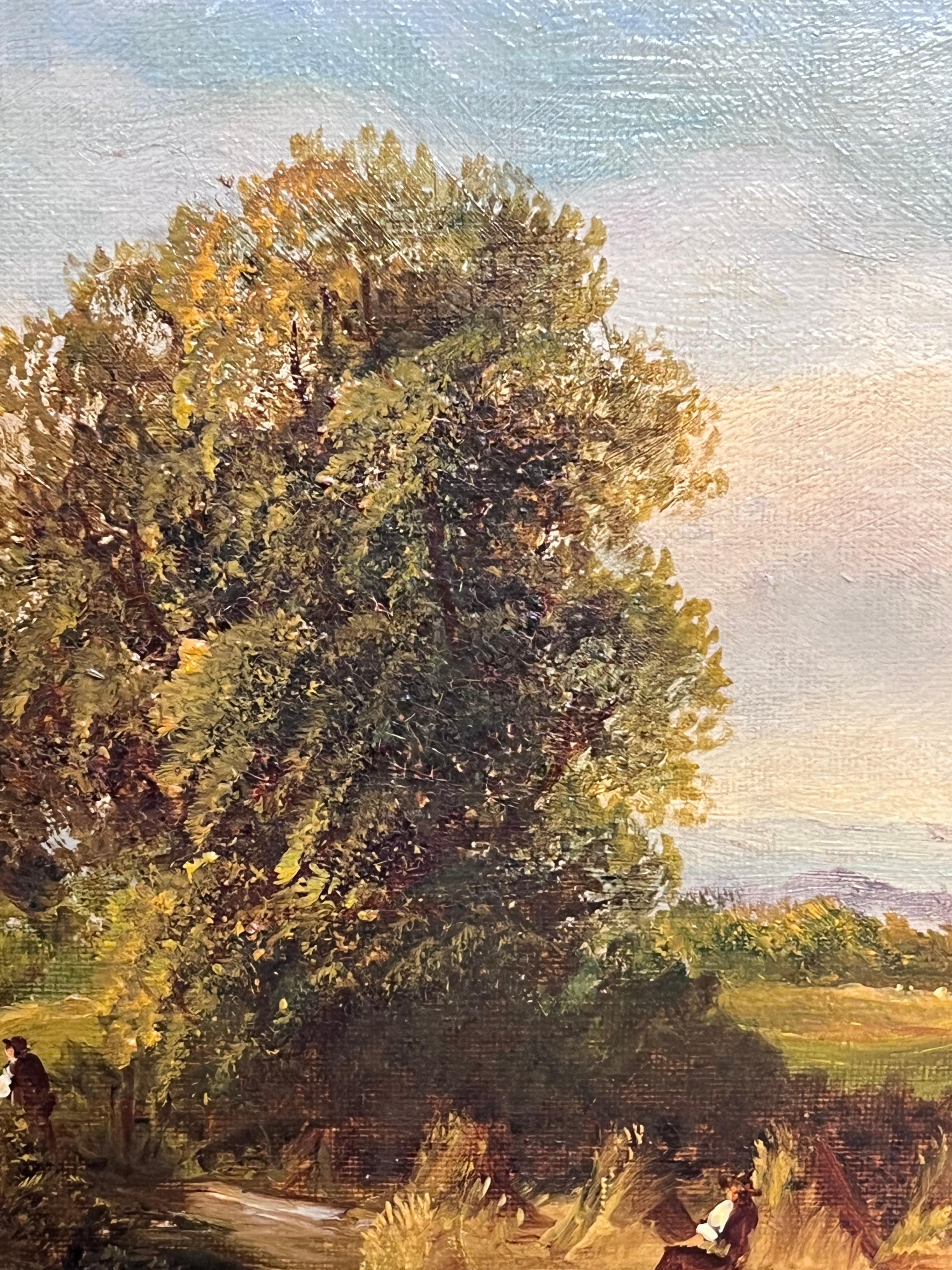 Antico dipinto a olio inglese del 19° secolo: campagna, campi dorati per il raccolto - Painting Vittoriano di Victorian English