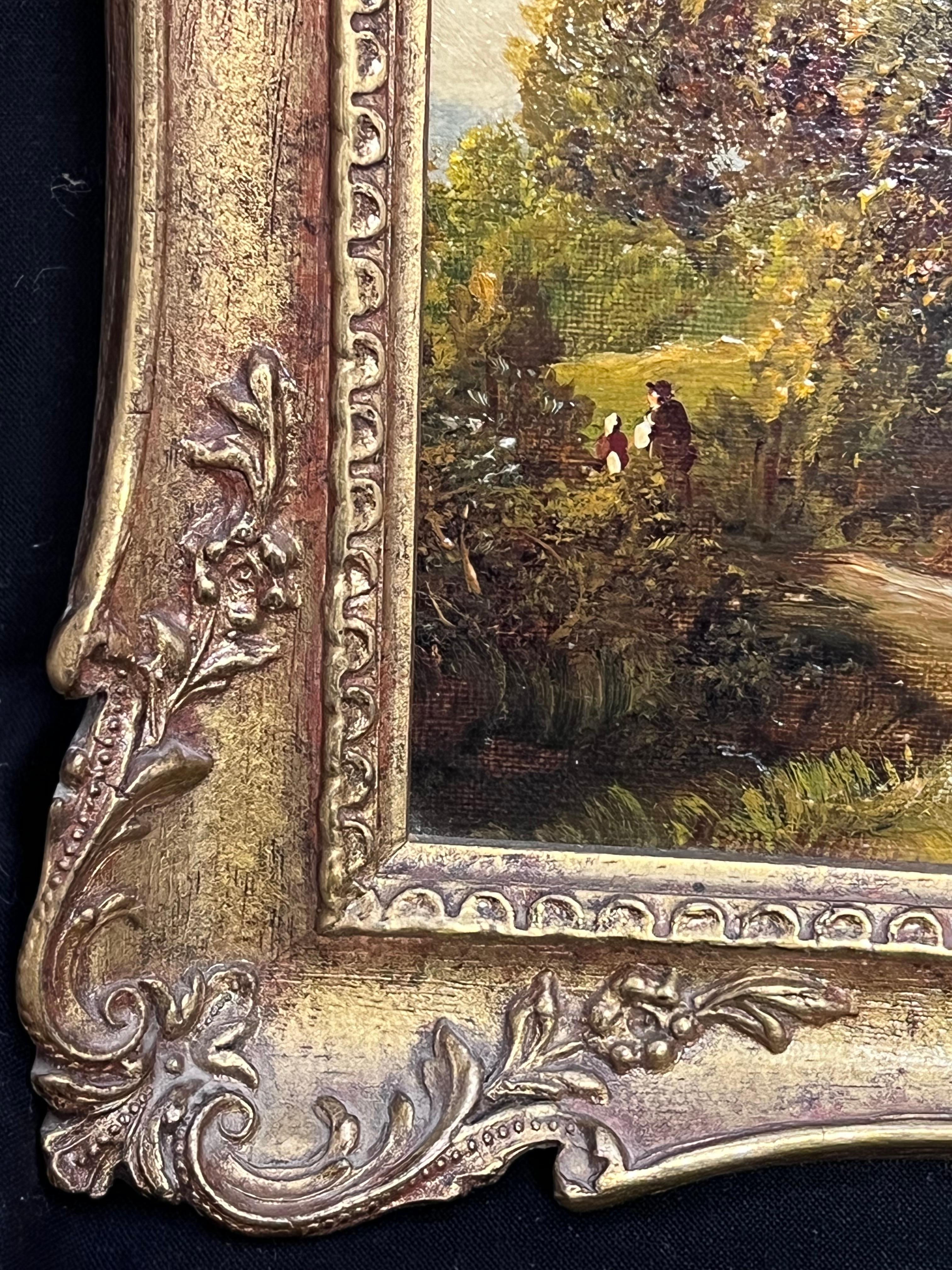 Antico dipinto a olio inglese del 19° secolo: campagna, campi dorati per il raccolto - Figurative Painting Marrone di Victorian English