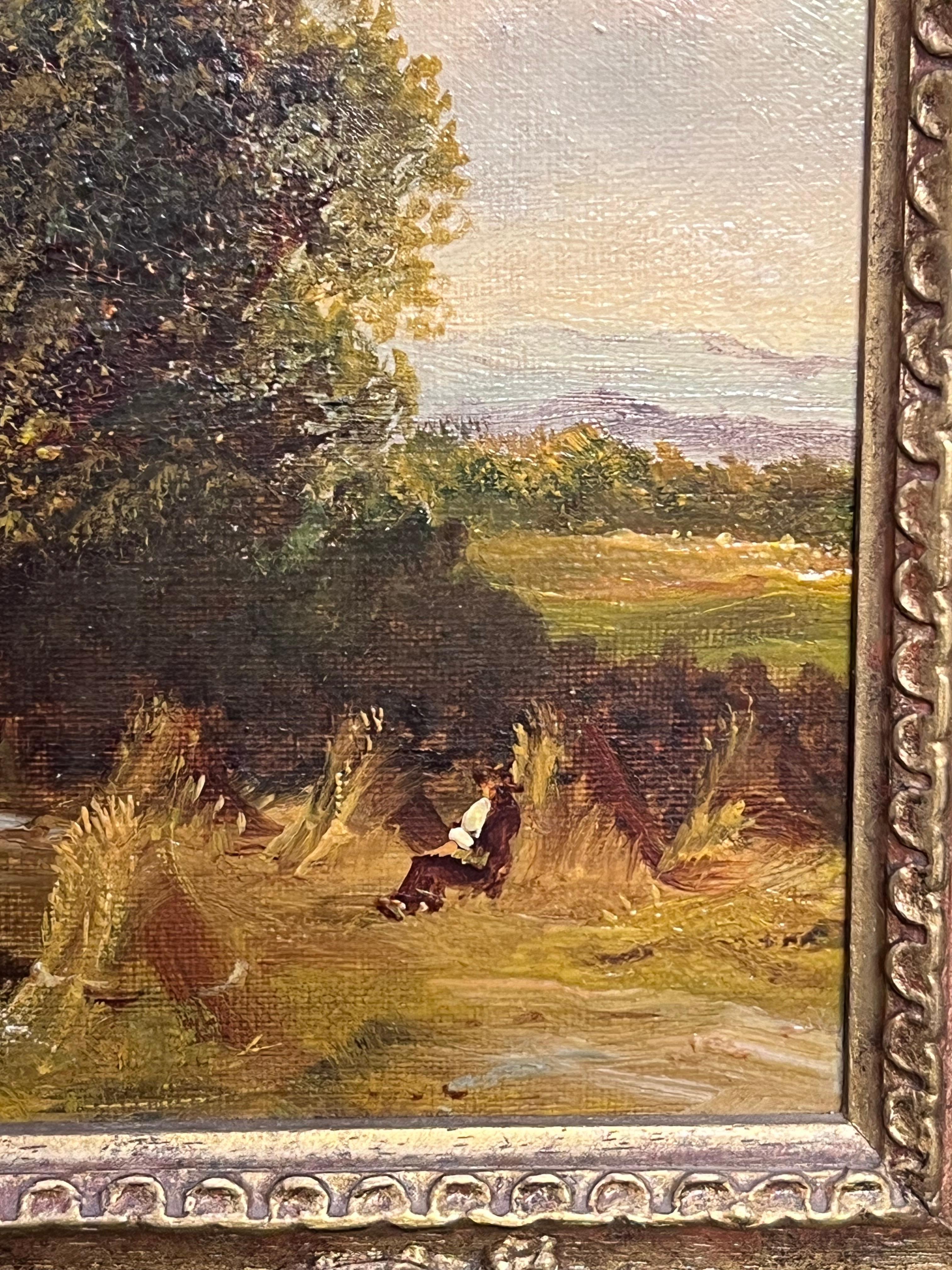I lavoratori del raccolto
English School, 19° secolo
scritta indistinta nell'angolo inferiore della fronte
dipinto a olio su tela, incorniciato
incorniciato: 10 x 8,5 pollici
tela: 8,75 x 7 pollici
Provenienza: collezione privata, Regno