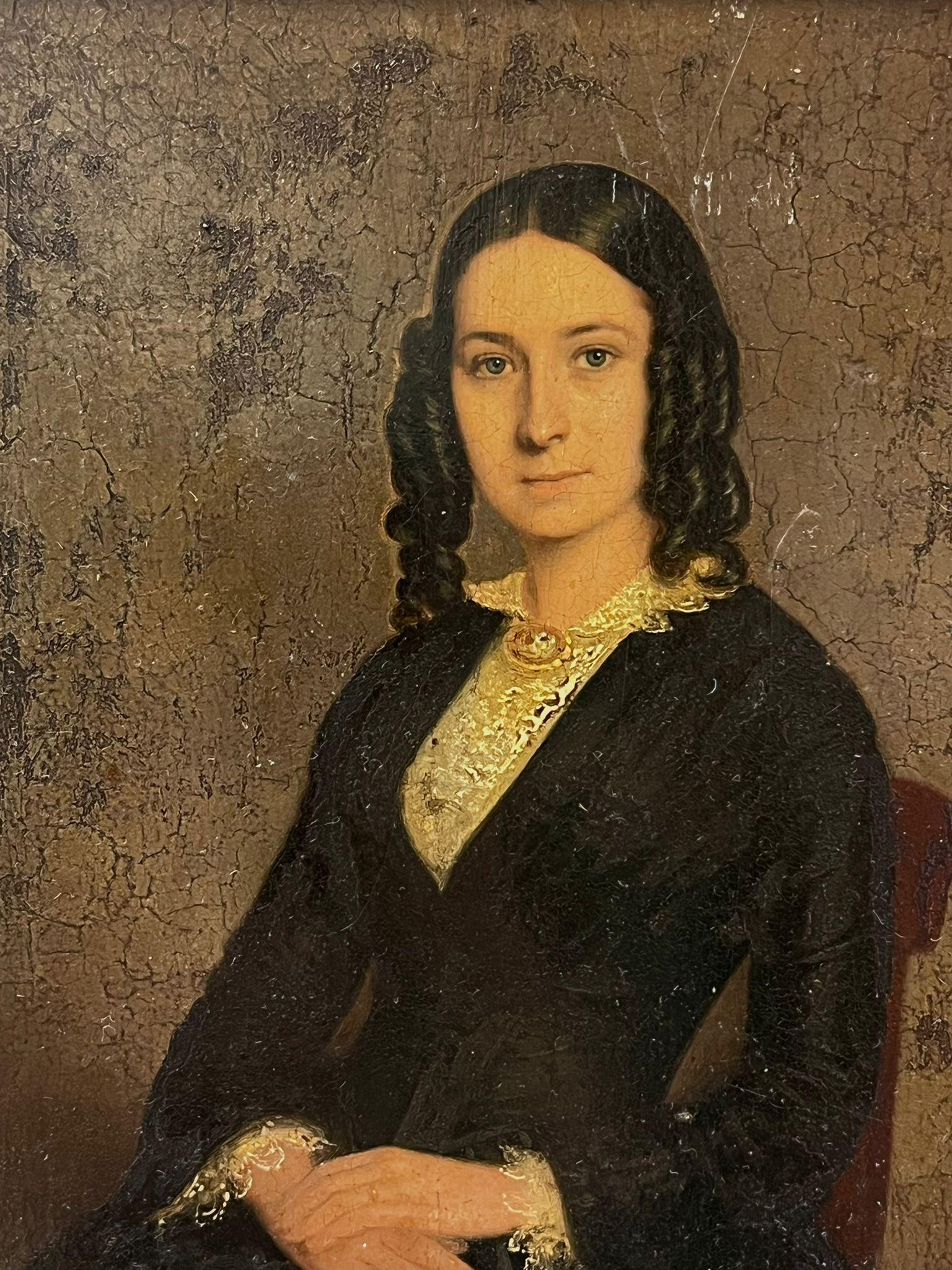 Antique Mid 19th Century English Portrait of a Lady Seated Oil Painting 1