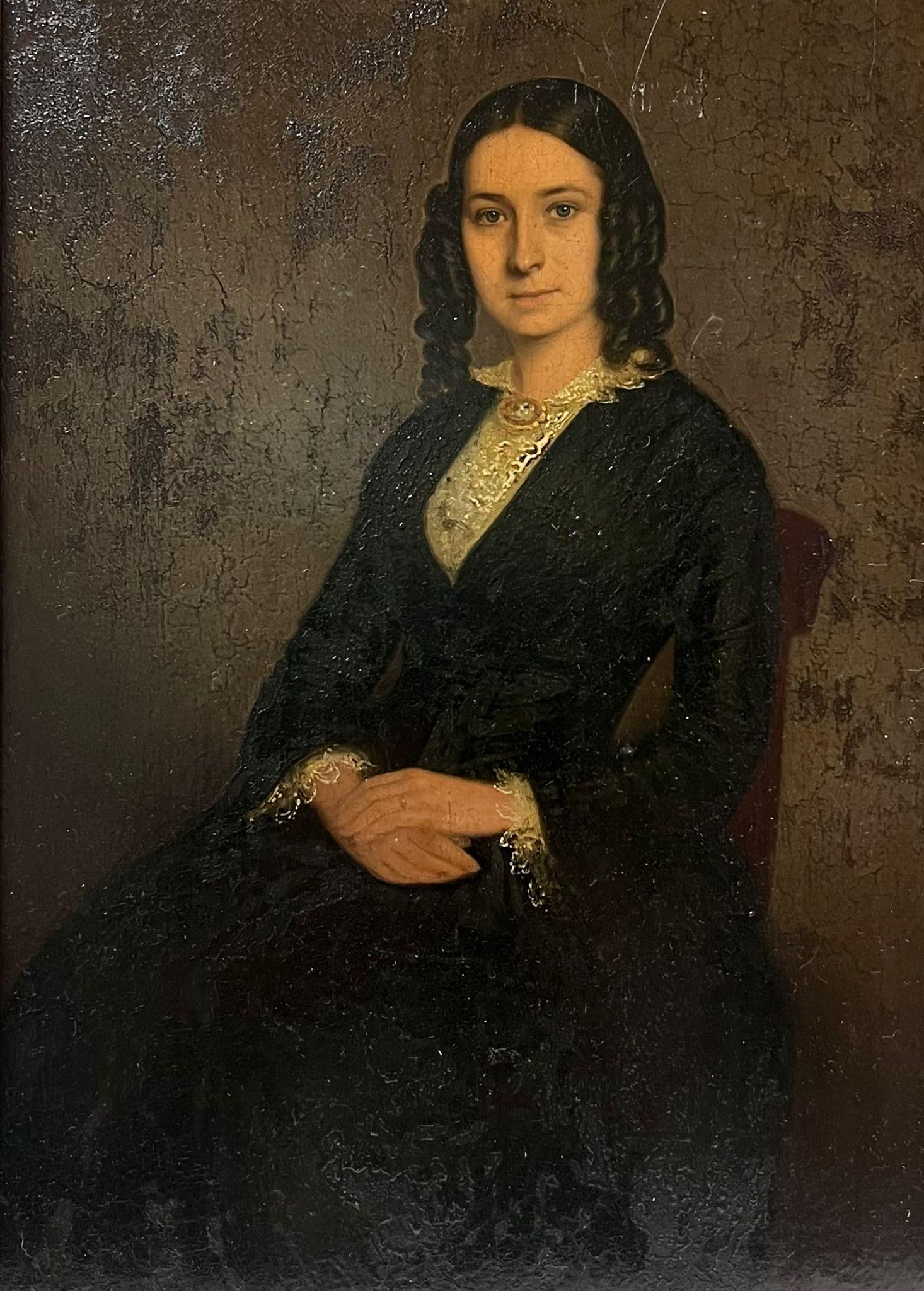 Antique Mid 19th Century English Portrait of a Lady Seated Oil Painting 2