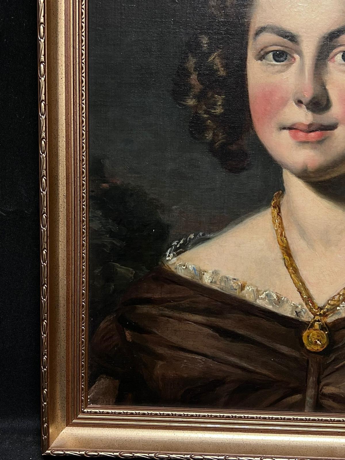 Englisches Ölgemälde aus der Mitte des viktorianischen Zeitalters, Porträt einer Dame mit Halskette, gerahmt (Schwarz), Portrait Painting, von Victorian English