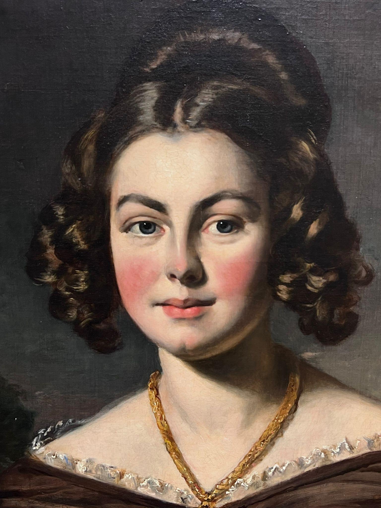 Englisches Ölgemälde aus der Mitte des viktorianischen Zeitalters, Porträt einer Dame mit Halskette, gerahmt im Angebot 1