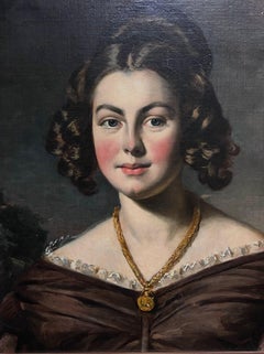 Englisches Ölgemälde aus der Mitte des viktorianischen Zeitalters, Porträt einer Dame mit Halskette, gerahmt