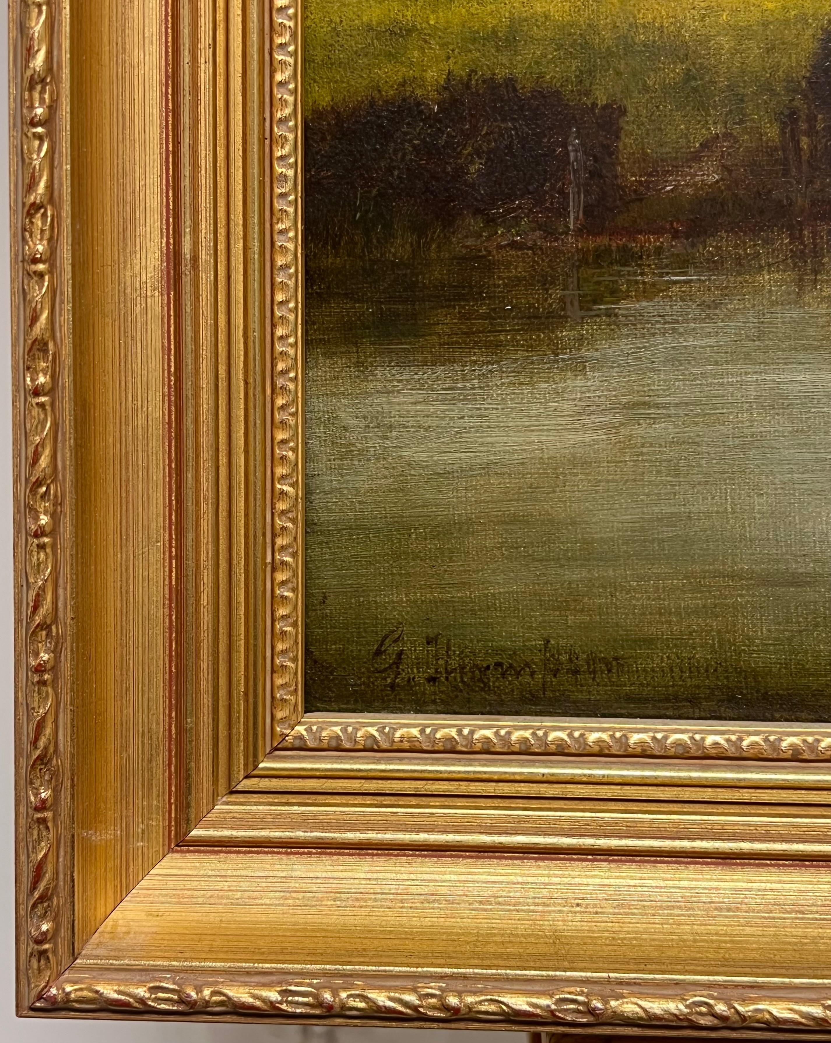 Pintura al óleo tradicional inglesa victoriana del siglo XIX firmada Paisaje rural en venta 5