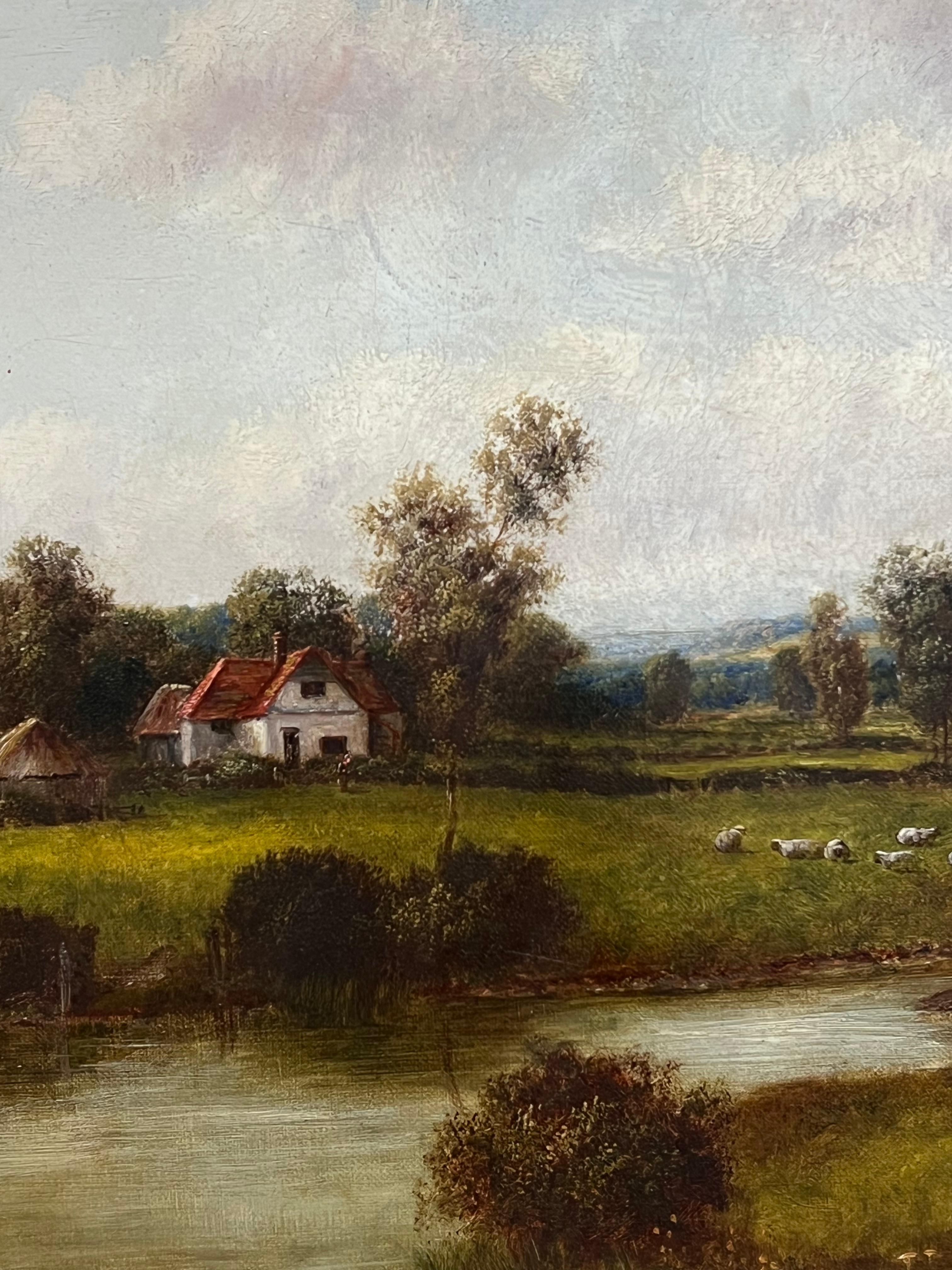 Pintura al óleo tradicional inglesa victoriana del siglo XIX firmada Paisaje rural - Landscape Painting Marrón de Victorian English