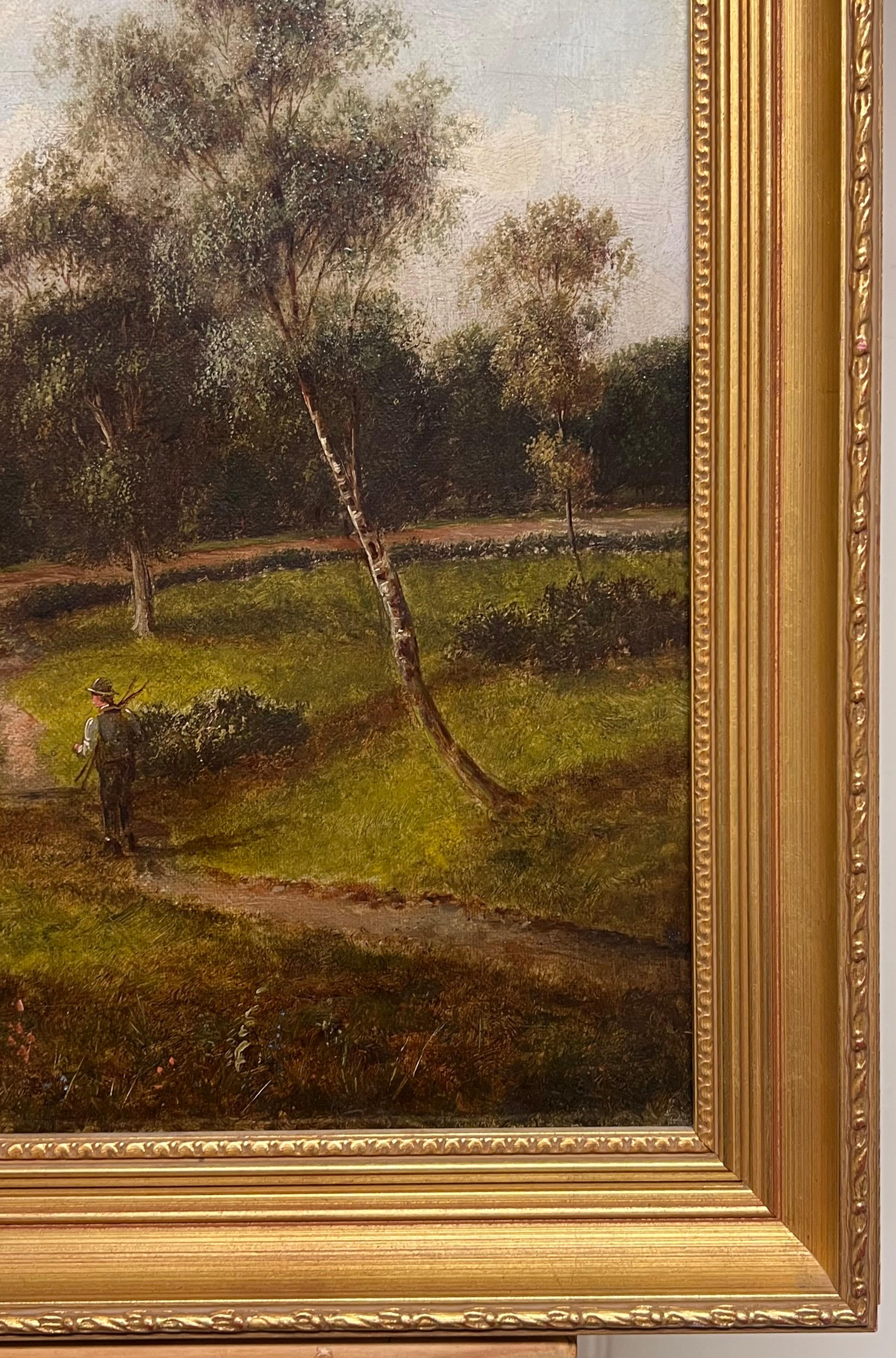 Pintura al óleo tradicional inglesa victoriana del siglo XIX firmada Paisaje rural en venta 3