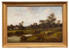 Traditionelles englisches viktorianisches, signiertes Ölgemälde, ländliche Landschaft, 19. Jahrhundert