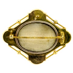 Victorian English 15 Ct. Yellow Gold Turquoise and Pearl Brooch Locket Back