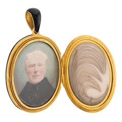 Victorian English 15k Enamel, Diamond, & Pearl Mourning Locket