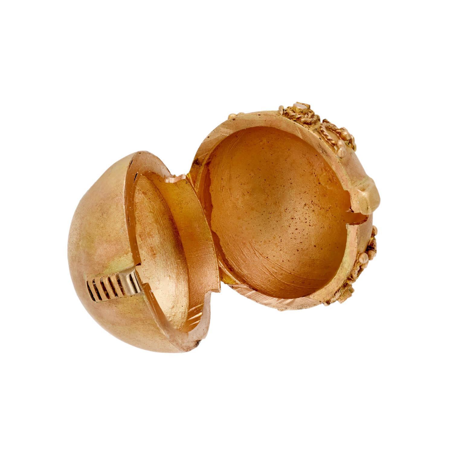 During the Victorian era, women would sometimes wear detachable orbs known as coach covers over their earrings. The covers were used to disguise diamond earrings while traveling and easily removed once at their destination, revealing the beautiful